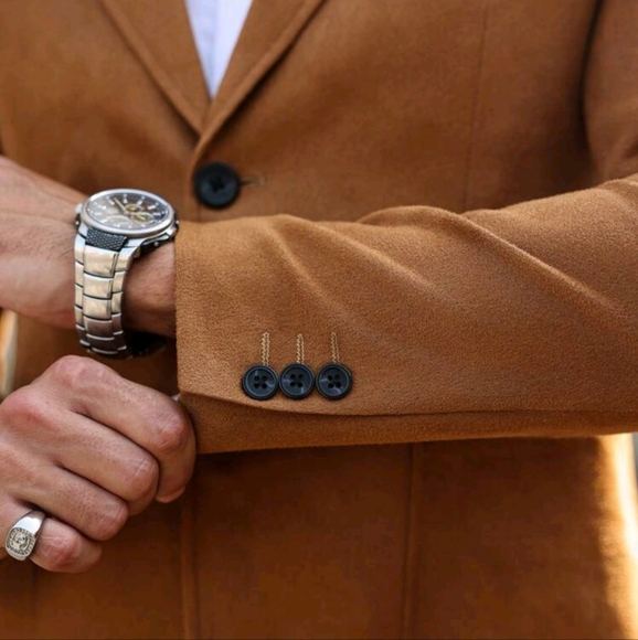 Men's Lapel Neck Long Sleeve Button Front Casual Blazer - Picture 6 of 7